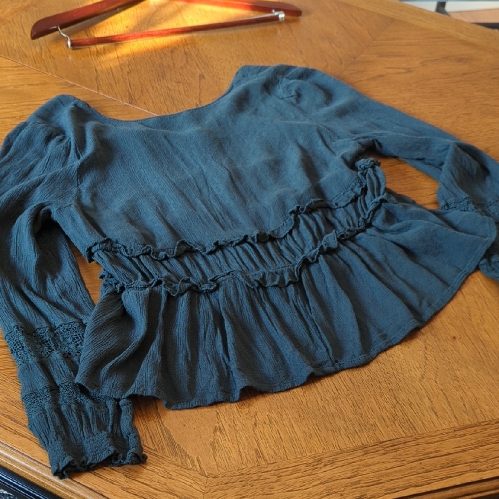 American Eagle Teal Blouse with Button Detail Babydoll Western Country Concert - Picture 12 of 12